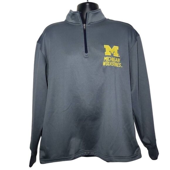 Men's Size Large Gray Yellow Michigan Wolverines 1/4 Zip Pullover Top - Picture 1 of 6
